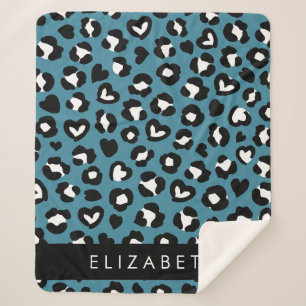 Cobertor Sherpa Impressão Animal, Leopardo Azul, Corações, Seu Nom