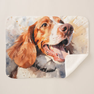 Cobertor Sherpa Impressão de Arte de Cachorro em Aquarela Feliz
