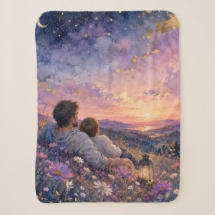 Cobertor Sherpa Impressão de arte em aquarela de pai e filho olhan