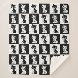 Cobertor Sherpa Impressão de Bloco de Monograma Branco Preto