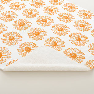 Cobertor Sherpa Impressão de Flor Laranja Daisy, Padrão Floral Vin
