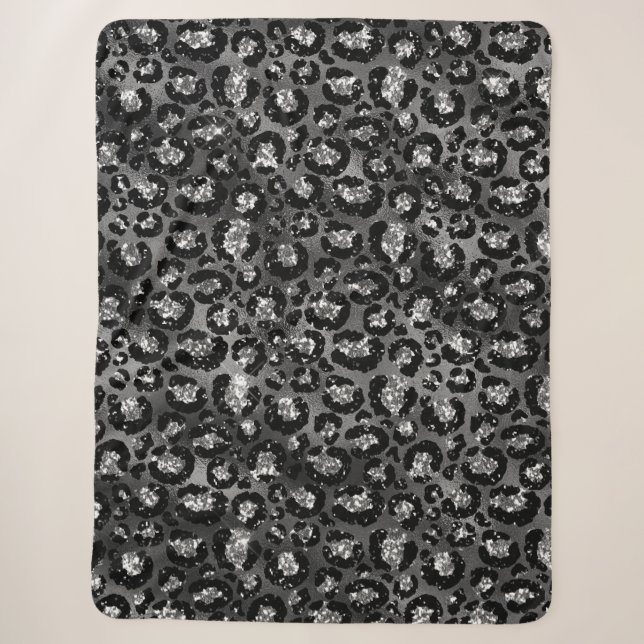 Cobertor Sherpa Impressão de Leopardo Preto e Cinza Prata (Frente)
