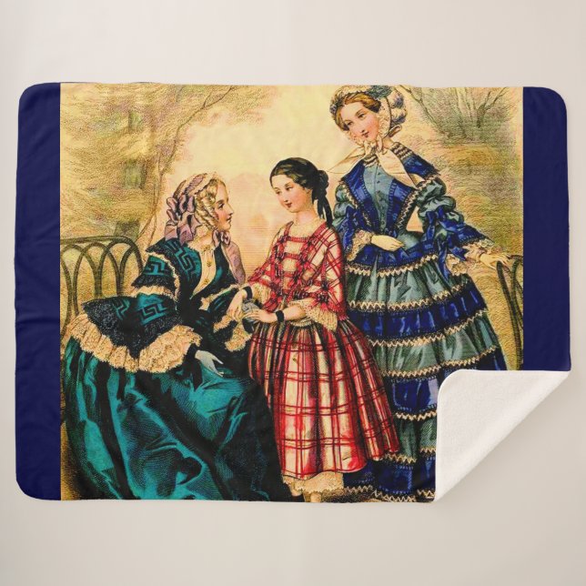 Cobertor Sherpa impressão de prancha de moda francesa de 1852 (Frente (Horizontal))