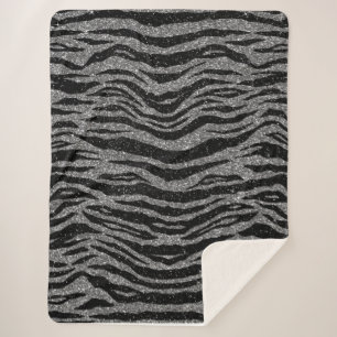Cobertor Sherpa Impressão de Zebra Preto e Cinza Prata
