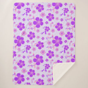 Cobertor Sherpa Impressão Floral Bonita Roxa e Rosa em Lavanda