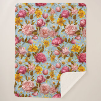 Cobertor Sherpa Impressão Floral de Estilo Antiquado