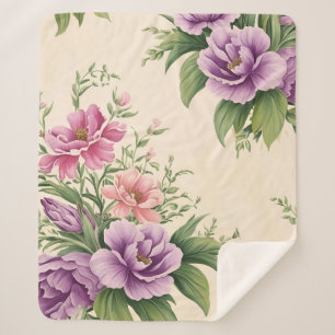 Cobertor Sherpa Impressão Floral Do Jardim Da lavanda E Do Rosa