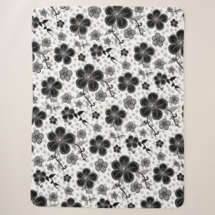 Cobertor Sherpa Impressão Floral preto-e-branco