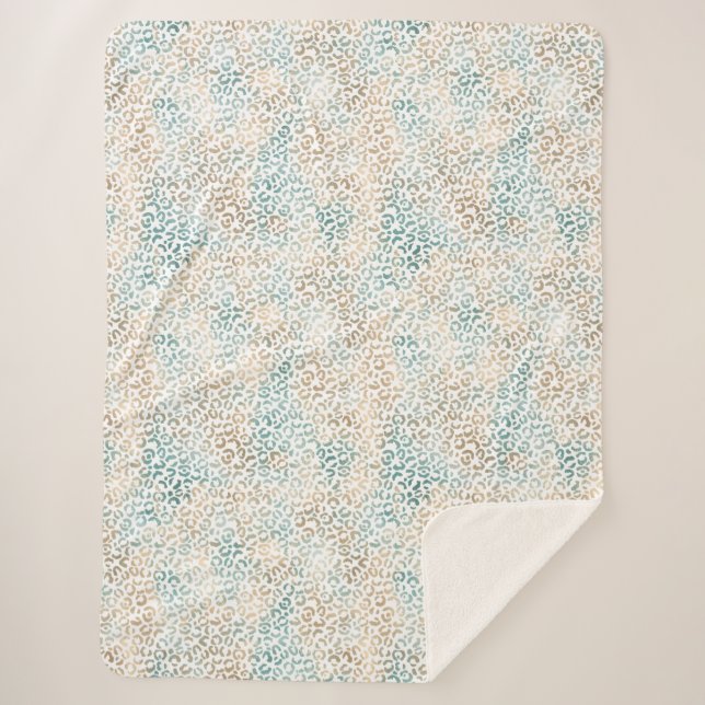 Cobertor Sherpa Impressão Leopardo Dourada Teal (Frente)