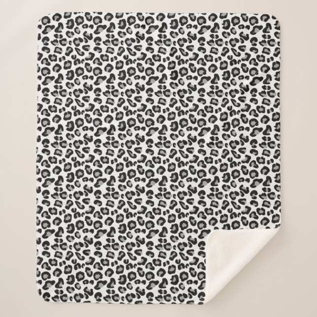 Cobertor Sherpa Impressão Leopardo em Preto e Branco com Cinza/Cin (Frente)