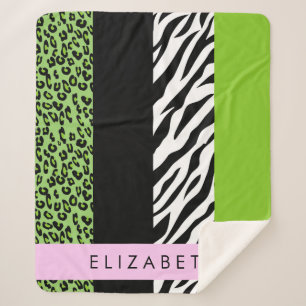 Cobertor Sherpa Impressão Leopardo, Impressão Zebra, Verde, Seu No