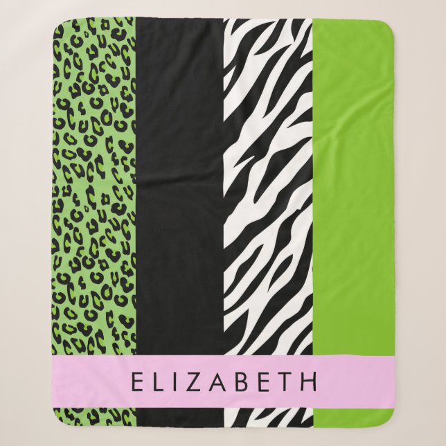 Cobertor Sherpa Impressão Leopardo, Impressão Zebra, Verde, Seu No (Frente)