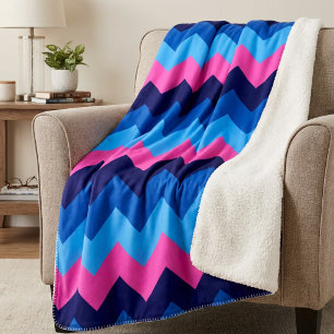 Cobertor Sherpa Impressão Médio de Chevron Azul-Rosa legal Sherpa