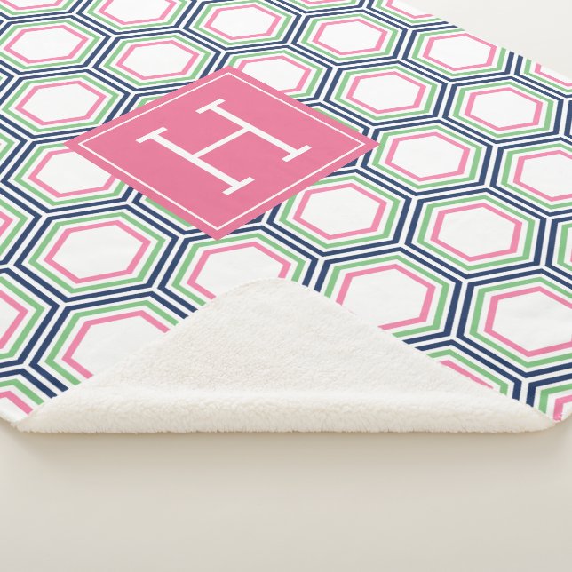 Cobertor Sherpa Impressão Monogramas de pré-disquete azul e mel ve (3/4)