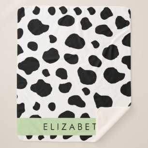 Cobertor Sherpa Impressão, Pontos De Vaca, Preto E Branco, Seu Nom