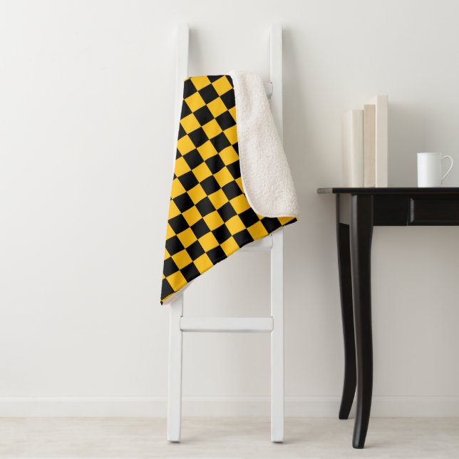 Cobertor Sherpa Impressão Xadrez Amarelo e Preto (In Situ)