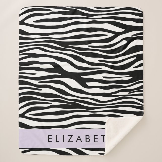 Cobertor Sherpa Impressão Zebra, Stripes, Preto E Branco, Seu Nome (Frente)