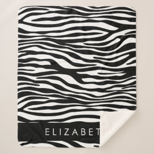Cobertor Sherpa Impressão Zebra, Stripes, Preto E Branco, Seu Nome