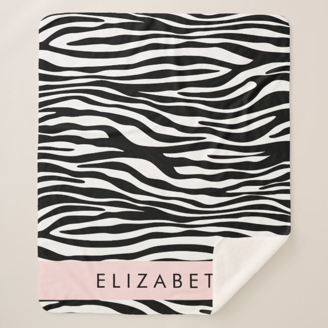 Cobertor Sherpa Impressão Zebra, Stripes, Preto E Branco, Seu Nome (Frente)