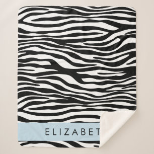 Cobertor Sherpa Impressão Zebra, Stripes, Preto E Branco, Seu Nome
