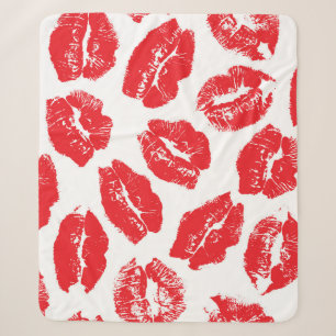 Cobertor Sherpa Imprint Kiss Red Lábios: Vintage sem costura