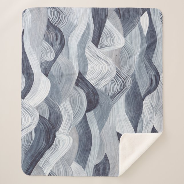 Cobertor Sherpa Indigo Watercolor Wave Sem Vista (Frente)