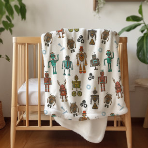 Cobertor Sherpa Infantil Padrão de Robô Fofo