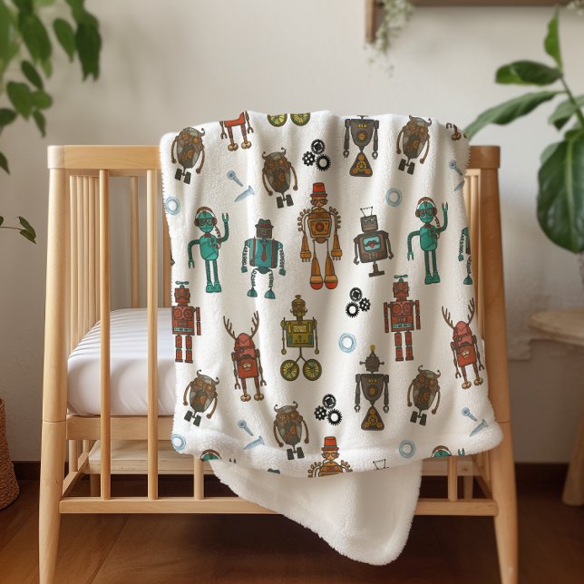 Cobertor Sherpa Infantil Padrão de Robô Fofo (Criador carregado)