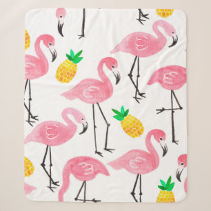 Cobertor Sherpa Inflamingo, amarelo-abacaxi, cor-de-água rosa