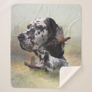 Cobertor Sherpa Inglês setter com faisões, arte
