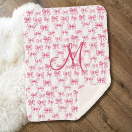 Cobertor Sherpa Iniciais de Monograma com Laço Rosa Estética Coque