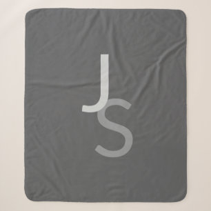Cobertor Sherpa Iniciais Monogramadas Sobrepostas Modernas Cinza