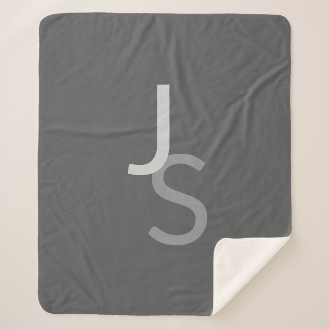 Cobertor Sherpa Iniciais Monogramas Sobrepostos Modernos | Cinza (Frente)