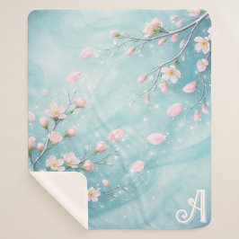 Cobertor Sherpa Iniciales de Flor de Cerejeira Rosa Turquesa Elega