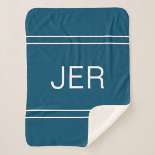 Cobertor Sherpa Iniciales Personalizadas Modernas em Azul e Branco
