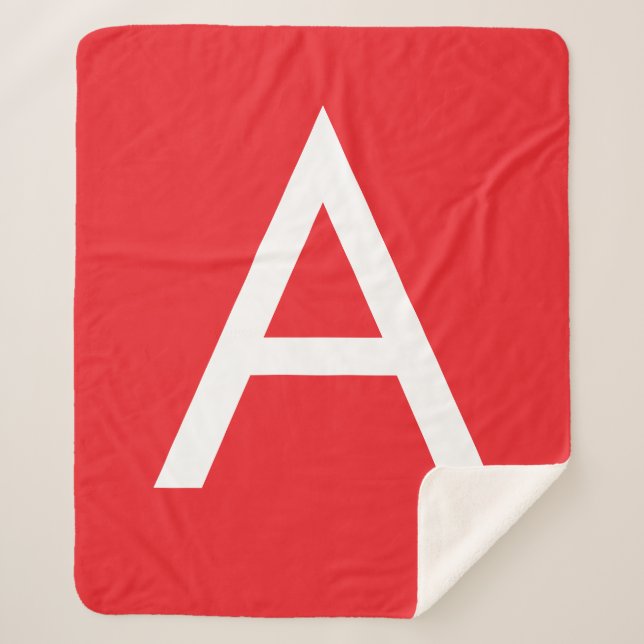 Cobertor Sherpa Initial Letter Monogram Red White Plain Modern (Frente)