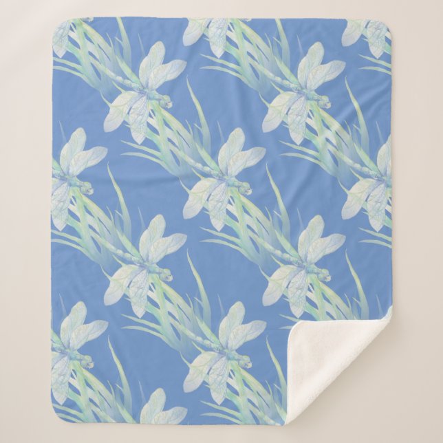 Cobertor Sherpa Inseto de Água do Dragonfly Verde Azul (Frente)