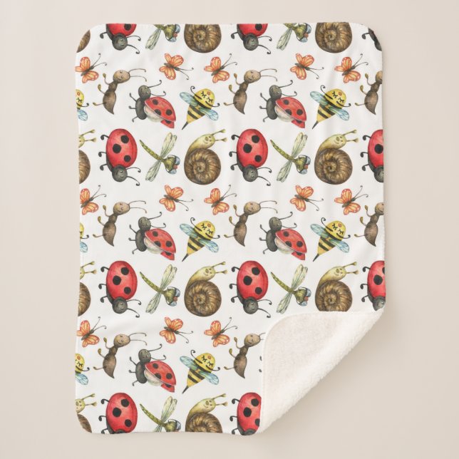 Cobertor Sherpa Insetos De Cartoons De Cinto Aquático Insetam A Ar (Frente)