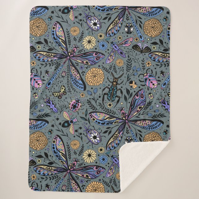 Cobertor Sherpa Insetos de porta em cinzas de slater (Frente)