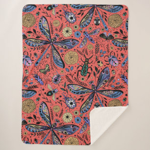 Cobertor Sherpa Insetos de porta em vermelho-coral