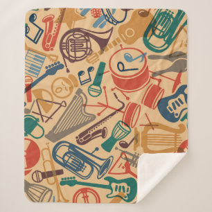 Cobertor Sherpa Instrumentos Musicais Vintage Fundo sem costura