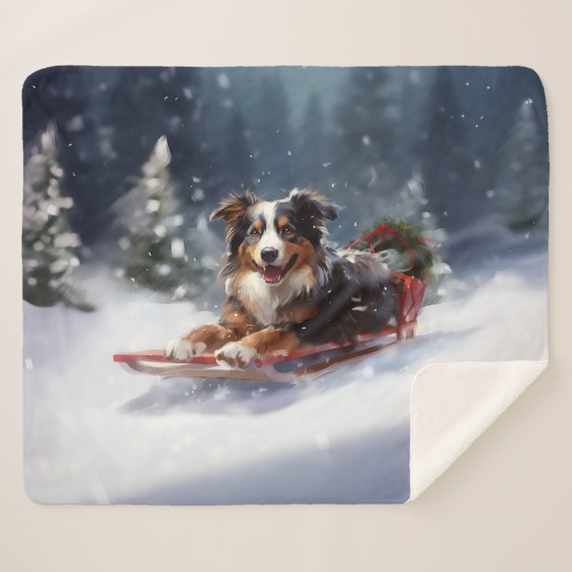 Cobertor Sherpa Inverno de neve de Natal em Shepherd australiano (Frente (Horizontal))