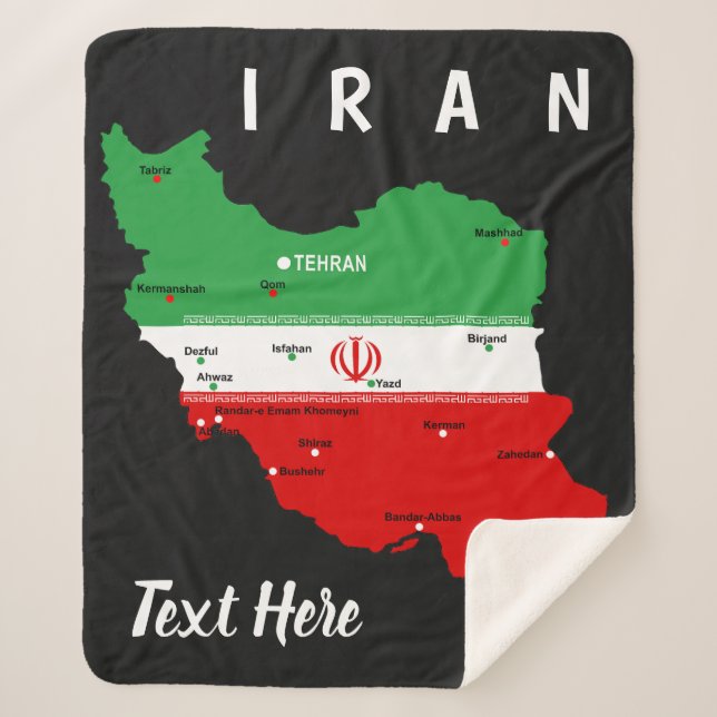 Cobertor Sherpa Iran Map with Flag and Emblem (Frente)