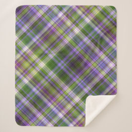 Cobertor Sherpa Iris Blossomo Roxo e Xadrez Verde