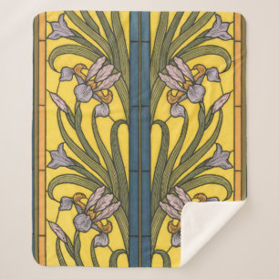 Cobertor Sherpa Iris Flower Art Nouveau Vidro Estampado Azul Doura