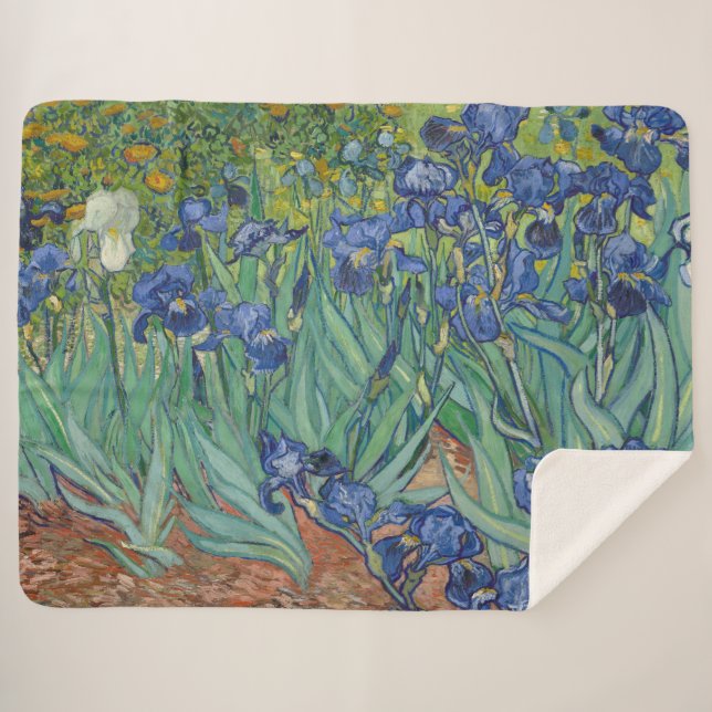 Cobertor Sherpa Irises, Floral Oil Painting, Vincent Van Gogh (Frente (Horizontal))