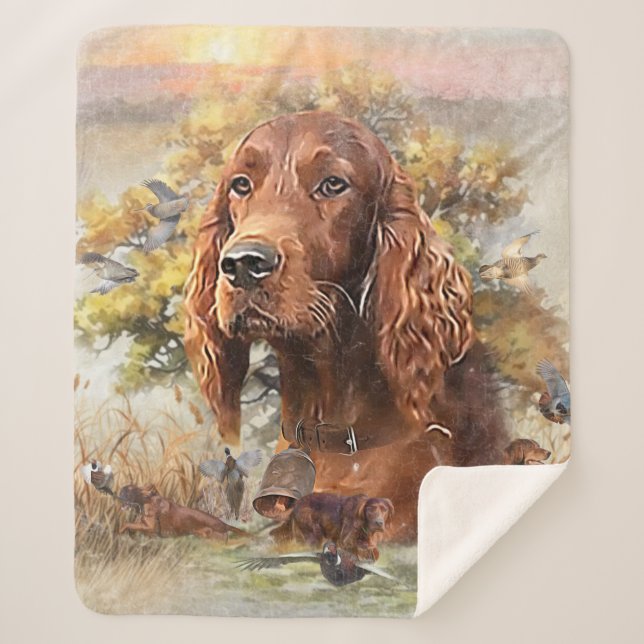 Cobertor Sherpa Irish Setter Hunting Pheasant ,Art (Frente)