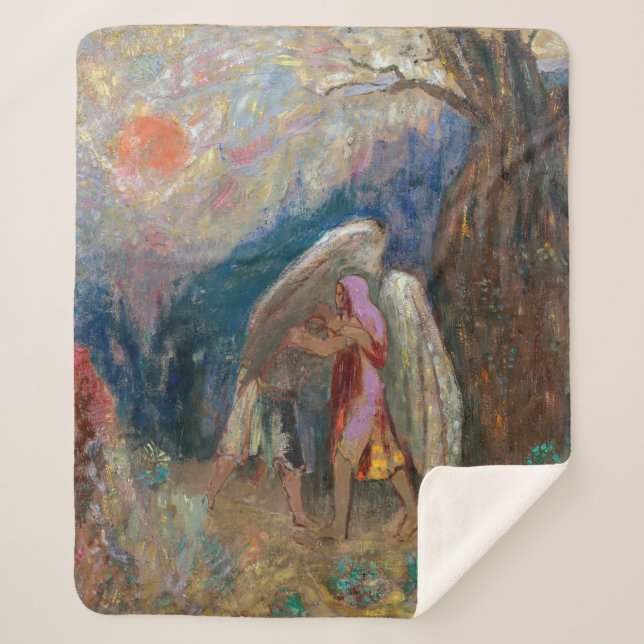 Cobertor Sherpa Jacob e o Anjo | Odilon Redon | (Frente)
