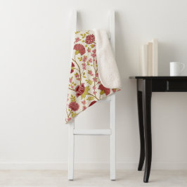 Cobertor Sherpa Jacobean Floral Reds Pinks Dourado Cream