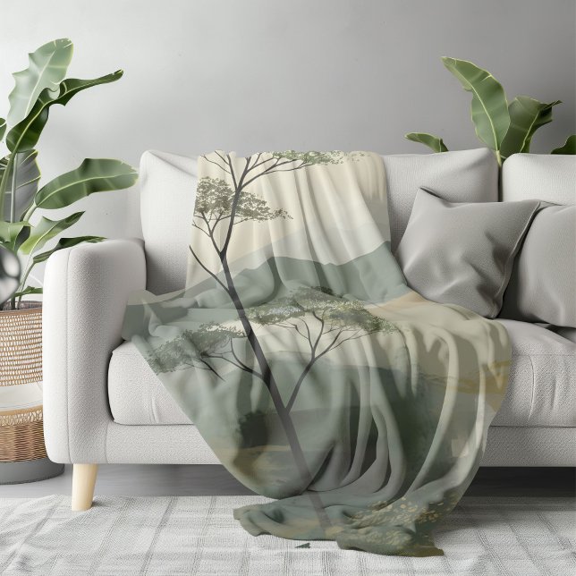 Cobertor Sherpa Japandi Mystic Peaks Wall Art Impressão (Criador carregado)